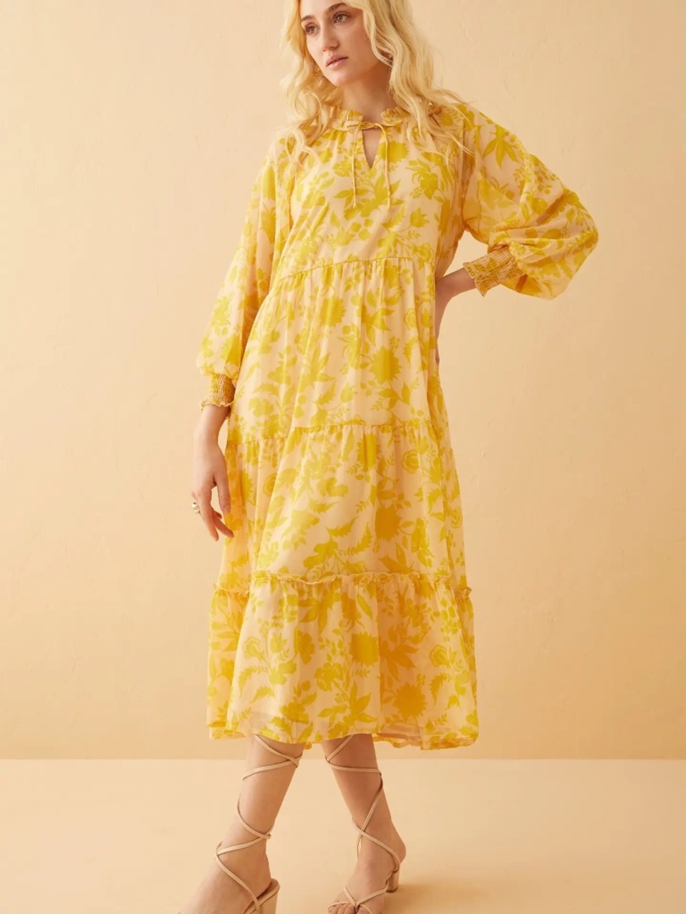 NWT Yellow Floral Midi Dress